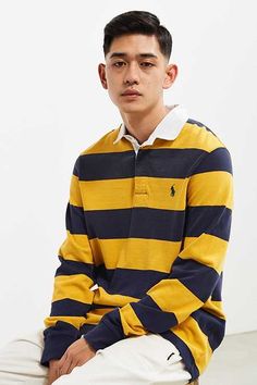 Mens Rugby Shirts, Patterned Pants, Polo Rugby Shirt, Fleece Jackets, Ivy League Style, Clothes Korean Style, Fall Styles, Street Style Outfits Men, Polo Long Sleeve