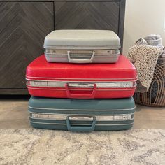 Fabulous Vintage 1970s Suitcases! Use as decor, as a prop, or even use as vintage luggage! Select your favorite or choose more than one. We ae glad to combine shipping if available. A)  Light Gray Samsonite Small Suitcase - 16" x 13" x 6" B) Red Samsonite Silhouette Suitcase - 22 1/2" 17" x 7 1/2" C) Blue Samsonite Suitcase - 22 1/2 x 18" x 7 1/2"  The vintage suitcases are in good condition for their age. There are some marks and wear as expected.  Some of the fabric may be loose inside. The bl Blue Suitcase, Small Suitcase, Vintage Suitcases, Vintage 1970s, Light Gray