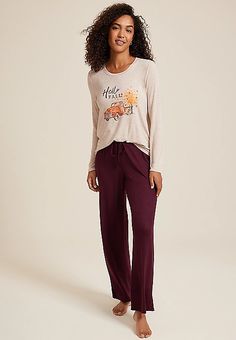 Hello Fall Cozy Graphic Tee And Wide Leg Pajama Set | maurices Hello Fall, List Style, Cool Sweaters, Hello Autumn, Cozy Fall, Top Shoes, New Shop, Matching Sets, Large Size