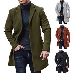 Season:Winter; Fabric:Polyester; Sleeve Length:Long Sleeve; Gender:Men's; Style:Fashion,Modern Contemporary,Warm Ups; Occasion:Office  Career,Going out,Daily Wear; Placket:Single Breasted; Function:Washable,Thermal Warm,Casual; Pattern:Solid Colored; Design:Button-Down,Pocket; Neckline:Lapel; Outerwear Type:Winter Coat,Trench Coat; Listing Date:08/17/2023; Bust:; Length:; Shoulder Width:; Sleeve: Fitted Plain Winter Outerwear, Fitted Plain Outerwear For Winter, Winter Trench Coat, Trench Coat Men, Mens Winter Coat, Winter Fabric, Outerwear Outfit, Clothing Apparel, Mens Outerwear