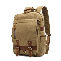 Waxed Canvas Rucksack Vintage Retro Backpack With Adjustable Strap, Vintage Canvas Backpack With Adjustable Strap, Vintage Rectangular Backpack With Pockets, Khaki Backpack With Zipper Pocket, Vintage Large Capacity Backpack For Everyday, Retro Large Capacity Backpack For Everyday, Vintage Canvas Backpack For Everyday Use, Vintage Khaki Backpack For Everyday Use, Vintage Travel Backpack With Adjustable Strap