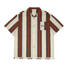 Summer Oldschool Casual Hawaii Striped Shirt Features：  Product ID:SS0011 Material:Polyester Season:Summer Color:Black,Brown  Size Chat： Casual Striped Camp Shirt With Camp Collar, Collared Tops For College In Summer, Collared Tops For Summer College Season, Casual Collared Tops For College, White Collared Shirt For College, White Casual Tops With Camp Collar, White Casual Camp Collar Tops, Classic Relaxed Fit Tops For College, Casual College Top With Pockets