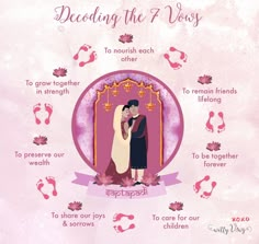 a wedding card with an image of the bride and groom in front of a pink background