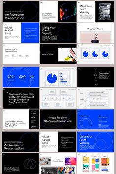 a bunch of blue and black powerpoint slideshows with different colors on them