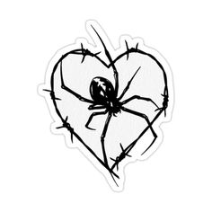 a black and white drawing of a spider in a heart