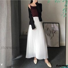 Bormay - Chic and Stylish Ankle-Length Pleated Skirt - Elegant High-Waisted Midi Skirt featuring a Flattering A-Line Design Fashion Bottoms, Skirts Midi High Waisted, Knit Midi Skirt, Half Skirt, Elegant Skirt, Skirt Skirt, Knit Midi, Types Of Skirts, Line Design