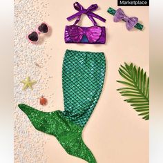 New In Package Mermaid Tail Skirt, Sequin Halter Top, Bodysuit And Skirt, Girls Party Wear, Baby Boy Shirts, Sequin Halter