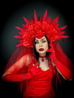 A chic red headband will make your look the most vivid at the festival, ball, party. The maximum height of the composition is 8.3 inches. The maximum length of a veil is 44.5 inches. The veil is removable and secured with hairpins. The size of the product is adjustable using an elastic band that connects the sides of the headband. 100% designed and handmade by our designers ( SETA Design studio in Kyiv).  It will be securely packed in a box. Feel free to contact us if you have any questions.   W Red Fantasy Headpiece For Costume Party, Fantasy Red Headpiece For Costume Party, Red Fantasy Costume Headpieces, Fantasy Festival Costume Hats And Headpieces In Red, Red Fitted Costume Hats And Headpieces For Festivals, Fitted Red Costume Hats And Headpieces For Festival, Red Fitted Feather Headpieces, Fitted Red Feathered Headpieces, Red Bohemian Headpiece For Party