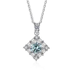 Behold the enchanting beauty of our 1.0 Ct Round Moissanite Diamond Necklace from Evani Naomi Jewelry. This exquisite accessory showcases a magnificent round cut moissanite diamond that shimmers with a mesmerizing sparkle. Finely handcrafted to perfection, it radiates a sense of elegance that is truly captivating. Made from high quality materials, this necklace is designed to endure, ensuring that its beauty will last forever. Crafted from 92.5% pure silver and 7.5% hypoallergenic metals dipped Luxury Round Cut Diamond Necklace In Sterling Silver, Blue Cubic Zirconia Round Diamond Necklace, Moissanite Diamond Necklace Gift, Round Cut, Luxury Moissanite Round Pendant Necklace, Exquisite Sterling Silver Diamond Necklace, Round Cut, Diamond Carat Size, Cvd Diamond, Wedding Watch, Square Pendant