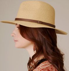 Straw fedora hat with leather strap. Has size adjustable strap inside. Head circumference: 21"-22.5" Brim size: 3" Material: 100% paper Straw Fedora Hat, Straw Fedora, Fedora Hat, Head Circumference, Panama Hat, Fedora, Leather Straps, Adjustable Straps, Straw