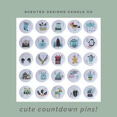 a bunch of buttons that have some designs on them with the words cute countdown pins