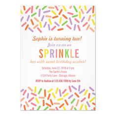 sprinkle birthday party card with colorful sprinkles