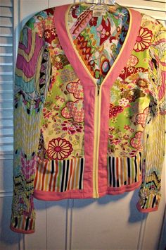 "A Florida look . Pink floral parfait by Lillie Rubin. Bust measures 36\", length 21\". LR is famous for her adorable creations. Stored with TLC. Comes from a smoke-free home. The sleeves are ruched in case the pictures do not show." Fun Patchwork Tops For Spring, Fun Patchwork Spring Tops, Fitted Multicolor Floral Patchwork Tops, Pink Parfait, Womens Sweaters, Star Sweater, Summer Vintage, Outdoor Men, Vintage Sweater