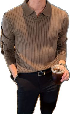 Trendy Crewneck, High Fashion Outfits, Mens Items, Casual Long Sleeve Shirts, Casual Stylish, Ribbed Knit Sweater, Men's Knit, Knit Shirt, Dress With Sneakers