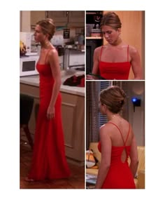 SUPER RARE red spaghetti strap dress as seen on Season 7, episode 18 of “Friends,” “The one with Joey’s award.” This dress is the exact brand, style and color as worn by Rachel Green (Jennifer Aniston) but not the actual dress worn on by the actress. A true collector’s piece and impossible to find. Please note there is a slight spot on the dress, that is not easily visible to the eye. See pictures for blemish. Size on Label: 12 Condition: Great, one spot on the gown that can easily be fixed with Estilo Rachel Green, Party Dress Red, Rachel Green Style, Rachel Green Outfits, Friends Outfits, Sleeveless Party Dress, Jenifer Aniston, Green Outfits, Look Retro