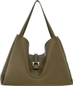 Chic Green Hobo Bag For Office, Elegant Green Top Handle Hobo Bag, Elegant Green Hobo Bag With Detachable Handle, Elegant Green Hobo Bag With Double Handle, Timeless Hobo Bag With Gold-tone Hardware For Office, Office Shoulder Bag With Brass Hardware And Double Handle, Elegant Green Shoulder Bag For Work, Timeless Green Office Bag, Formal Green Hobo Bag