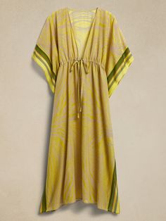 Kaftan Swim Coverup | Banana Republic Factory Green Bohemian Beach Dress For Brunch, Bohemian Summer Kaftan For Brunch, Yellow Kaftan For Beach Cover-up, Summer Kaftan For Brunch, Casual Kaftan For Brunch, Summer Kaftan With Kimono Sleeves, Summer Beachwear Kaftan For Brunch, Chic Tunic Kaftan For Vacation, Casual Kaftan With Kimono Sleeves For Beach