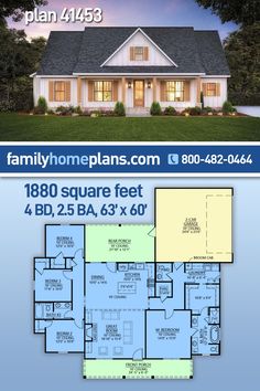 two story house plan with 3 beds and 2 baths in the front, an open floor plan