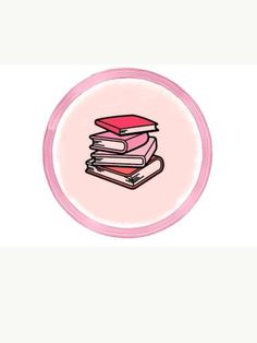 a stack of books sitting on top of each other in a pink circle with a white background