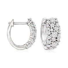 Ross-Simons - 1.00ct t. w. Diamond Huggie Hoop Earrings in 14kt White Gold. 3/8". This is one pair you won't be able to live without! Our huggie hoop earrings are the ideal size for any occasion, sparkling all over with 1.00 ct. t. w. diamonds in high-polished 14kt white gold. You'll be amazed at how often you reach for these bright, brilliant beauties. Hanging length is 3/8". Hinged post, diamond huggie hoop earrings. Diamond birthstones are the perfect gift for April birthdays. Diamond Huggie Earrings, Diamond Huggies, Diamond Birthstone, Big Diamond, Fine Jewelery, Earrings Diamond, Jewelry Essentials, Natural Gold, Diamond Hoop Earrings