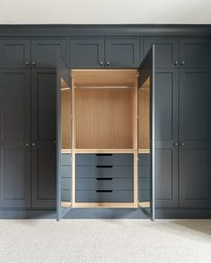 an empty closet with many drawers and cupboards