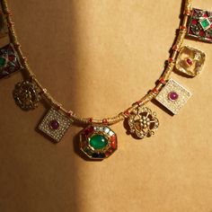 Qutub Necklace Necklace Indian Gold, Ruby Jewelry Necklaces, Necklace Inspiration, Blue Stone Necklace, Necklace Indian, Indian Culture, Stone Inlay, Gold Necklace Women, Uncut Diamond