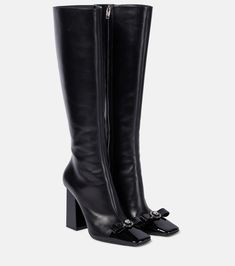 Gianni Ribbon leather knee-high boots in black - Versace | Mytheresa