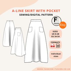 a line skirt with pockets sewing pattern