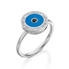 Evil eye ring, turquoise ring, All seeing eye, protection, blue enamel, Sparkling diamonds,  black d Modern White Gold Rings With Enamel, Luxury White Gold Diamond Enamel Ring, Modern White Gold Enamel Ring, Luxury White Gold Enamel Diamond Ring, White Gold Enamel Round Rings, White Gold Enamel Diamond Ring, Elegant Enamel Diamond Ring, Elegant White Gold Enamel Rings, Halo Ring With Pave Setting For Gifts