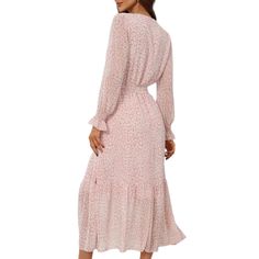 Pink Floral Print V Neck Long Sleeve Swing Dress Feminine Long Sleeve Maxi Dress For Day Out, Pink Floral Print, Dresses Floral, Floral Dresses, Women Dresses, Swing Dress, Pink Floral, Floral Print, Floral Prints