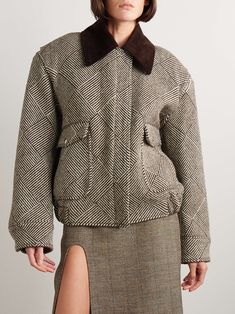 STELLA MCCARTNEY Cotton-corduroy trimmed checked wool-blend jacket Corduroy Jacket Womens, Brown Corduroy Jacket, Stella Mc, Pretty Blouses, Wool Blend Jacket, Clothes Collection, Everyday Wardrobe, Minimal Fashion, Casual Jacket