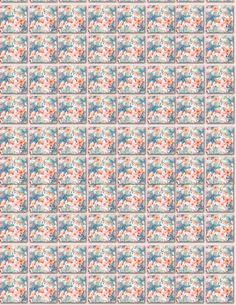 an abstract pattern with blue, orange and pink flowers on the side of a sheet of paper