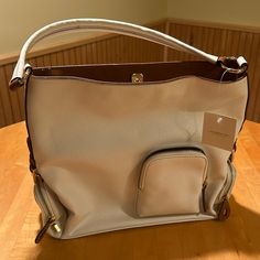 Liz Claiborne White Shoulder Bag. Nwt Inside Of Bag Is Lined With Animal Print. Outside Of Bag Has 3 Zipper Pockets, Inside Has A Zipper Compartment And 5 Additional Pockets. Beautiful Bag And Nicely Made. White Large Capacity Crossbody Hobo Bag, Cream Hobo Bag With Zipper Closure For Daily Use, Cream Hobo Bag With Zipper For Daily Use, White Satchel Shoulder Bag With Zipper Closure, Daily Use Cream Hobo Bag With Zipper Closure, White Hobo Shoulder Bag With Removable Pouch, White Hobo Bag With Removable Pouch For Daily Use, White Hobo Bag With Detachable Strap For Everyday Use, Everyday White Hobo Bag With Detachable Strap