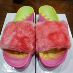 Style: Shanice-2 Color: Pink Imported 100% Synthetic Soft Faux Fur Upper Lightweight And Comfy. Man Made Sole Measures Approx. 1" Swag Shoes, Women's Sandals, Cute Shoes, Pink Yellow, Women's Shoes Sandals, Womens Sandals, Shoes Sandals, Faux Fur, Women Shoes