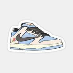 a blue and white sneaker sticker