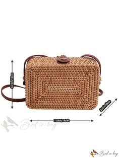 Bird in Bag - Retro-Style Woven Rattan Square Shoulder Bag for Women - Perfect for Summer Beach Travel and Mothers Day Gift Summer Rectangular Box Bag With Adjustable Strap, Square Box Bag With Adjustable Strap For Vacation, Casual Crossbody Box Bag For Beach, Casual Beige Rectangular Box Bag, Rectangular Straw Travel Bag, Beach Square Box Bag With Adjustable Strap, Beige Rectangular Box Bag For Vacation, Square Box Bag With Adjustable Strap For Beach, Large Capacity Beige Box Bag For Beach