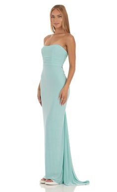 Macey Corset Strapless Dress in Mint Blue | LUCY IN THE SKY Long Hoco Dress, Pastel Formal Dresses, Pastel Long Dress, Tight Long Dresses, Aqua Blue Prom Dress, Light Blue Formal Dress, Tiffany Blue Bridesmaid Dresses, Aqua Prom Dress, Pastel Prom Dress