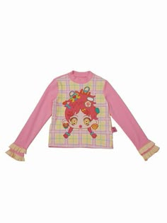 Pink Long Sleeve Base Shirt With Cute Print - chiclara Casual Patterned Long Sleeve Tops, Cute Long Sleeve Winter Tops, Cute Long Sleeve Tops For Winter, Trendy Long Sleeve Tops With Character Print, Cute Fitted Long Sleeve Tops, Winter Stretch Printed Top, Trendy Winter Tops With Cartoon Print, Trendy Long Sleeve Cartoon Print Tops, Trendy Long Sleeve Tops With Cartoon Print