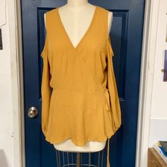 The Details Are Amazing On This Mustard Top! Nwot Cheap Mustard V-neck Blouse, Mustard Top, Shoulder Wrap, Wrap Top, Gold Yellow, The Details, Cold Shoulder, Mustard, Nordstrom