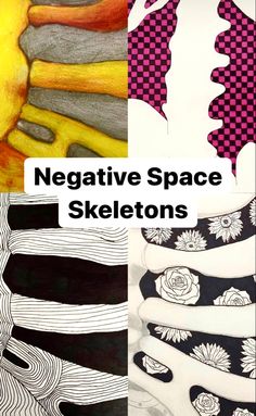 four different pictures with the words negative space skeletons