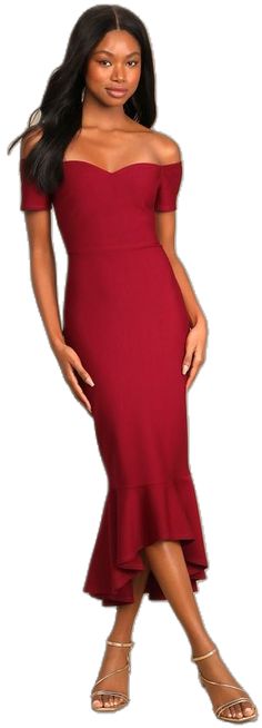 Formal Engagement Party, Burgundy Gown, Off The Shoulder Midi Dress, Lulu Fashion, Great Lengths, Flattering Dresses, I Care, Strapless Bra, High Low Hem