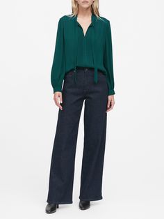 Tie-Neck Tuxedo Blouse | Banana Republic Solid Tie Neck Blouse For Work, Fall Tie Neck Blouse, Casual Tie Neck Blouse For Work, Chic Tie Neck Tops For Workwear, Classic Tie Neck Blouse, Tie Neck Blouse With Bow, Formal Solid Color Tops With Bow, Classic Workwear Blouse With Bow, Fall Tie Neck Blouse With Bow