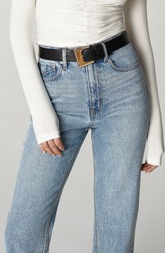 Build out your collection of capsule-wardrobe essentials with these daily-wear nonstretch jeans boasting a structured straight-leg silhouette. 31 1/2" inseam; 16 1/2" leg opening; 12" front rise; 15 1/2" back rise Zip fly with button closure Five-pocket style 100% cotton Machine wash, line dry Imported Classic Slim Bottoms For Everyday, Everyday Straight Jeans With Belt Loops, Chic Straight Bottoms For Everyday, Straight Silhouette Bottoms For Everyday Spring Wear, Modern Straight Silhouette Jeans For Workwear, Modern Straight Jeans For Work, Classic Straight Silhouette Jeans For Workwear, Classic Straight Jeans For Workwear, Sleek Straight Leg Jeans For Workwear