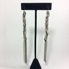 Nwot Braided Chain Duster Earrings | Silver Tone And Gunmetal Chain With Rhinestone Chain Braided In | Length Is 5” Silver Linear Earrings With Adjustable Chain For Party, Silver Box Chain Jewelry For Party, Formal Chain Metal Earrings, Evening Silver Chain Jewelry, Sterling Silver Chain Earrings For Party, Sterling Silver Earrings With Silver Chain For Party, Metal Dangle Box Chain Jewelry, Formal Sterling Silver Chain Earrings, Party Silver Chain Drop Earrings