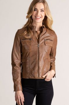 Marie Fall Leather Outerwear With Multiple Pockets, Leather Jacket For Urban Adventures In Fall, Fall Leather Jacket For Urban Adventures, Urban Leather Jacket With Pockets For Fall, Fitted Biker Jacket With Flap Pockets For Fall, Leather Outerwear With Pockets For Urban Adventures, Fall Leather Jacket With Multiple Pockets, Leather Jacket With Multiple Pockets For Fall, Utility Biker Jacket With Pockets For Fall