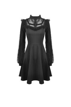 Feel like the gothic baddie you are dressed in this black frilly lace lantern sleeves snap buttons skater dress. available to shop now at rebels market! Gothic Long Sleeve Mini Dress With Ruffles, Long Sleeve Victorian Dress For Fall Costume Party, Party Dress With High Neck And Lace Sleeves, Long Sleeve Victorian Dress For Costume Party, High Neck Dresses With Lace Sleeves, High Neck Party Dress With Lace Sleeves, High Neck Lace Sleeves Party Dress, High Neck Dress With Lace Sleeves For Party, Winter Victorian Dress With Ruffles And Long Sleeves