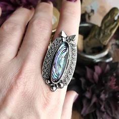 Fae Jewelry, Whimsi Goth, Tiny Butterfly, Artisan Rings, Shell Tops, Butterfly Ring, Into The Woods, Crystal Ring, Abalone Shell