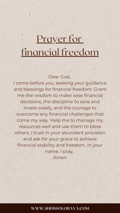 prayer for financial freedom with the words dear god