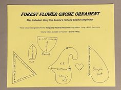 a piece of paper with some drawings on it that says forest flower gnome ornament