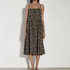 Cool Cotton Strappy Tiered Dress In Palm Print - Small / Palm Print - Never Worn Enza Costa Black Floral Midi Dress For Beach, Black Floral Midi Dress For The Beach, Black Floral Print Midi Dress For Daywear, Black Viscose Vacation Dress, Black Sundress Midi Dress For Daywear, Black Viscose Dress For Vacation, Black Floral Print Maxi Dress For Daywear, Black Floral Print Dress For Daywear, Chic Black Dress For Daytime